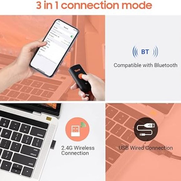 Tera Wireless Barcode Scanner, Mini Pocket 1D Scanner, Water Proof, 3-in-1 - Picture 5 of 6